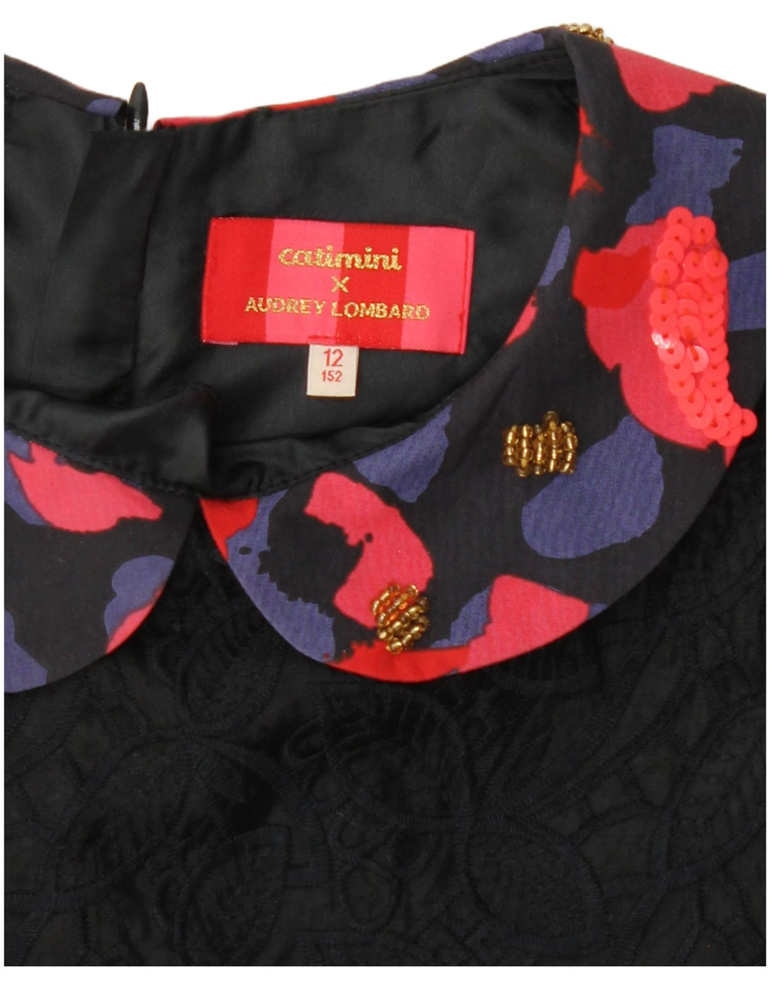 Catimini Robe Basique Fille 11-12 ans Noir Floral Polyester