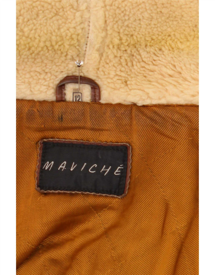 Maviche Manteau en cuir surdimensionné pour femme UK 12 Marron moyen Colourblock