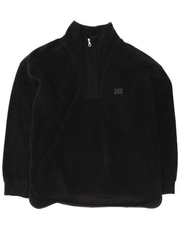 Think Pink Pull polaire graphique à col zippé pour homme Large Noir Polyester