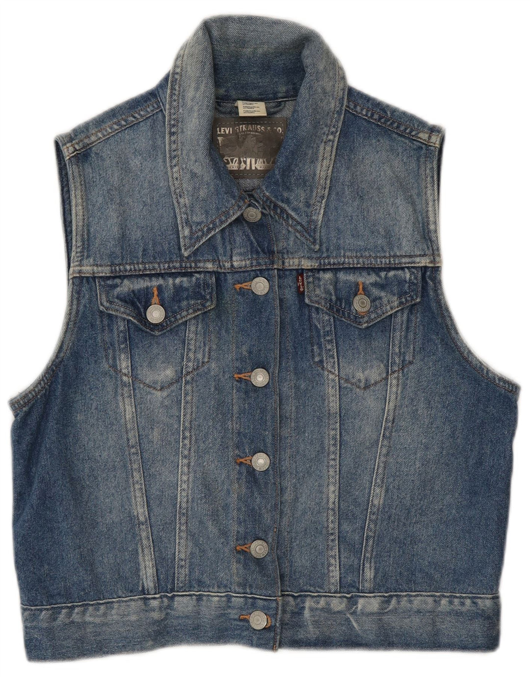 Levi's Gilet Crop Denim Femme UK 12 Bleu Moyen Coton
