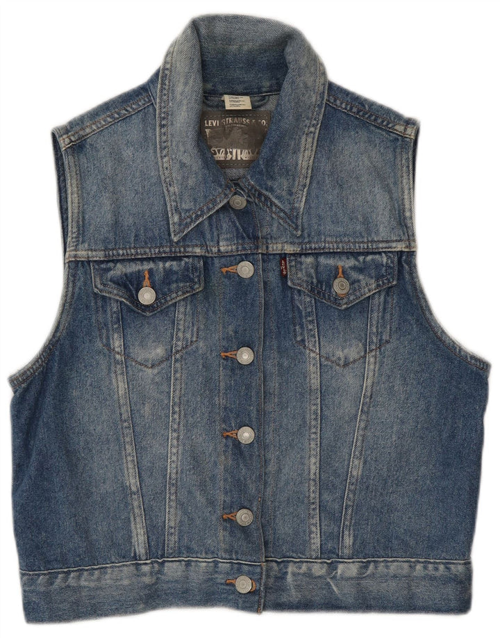 Levi's Gilet Crop Denim Femme UK 12 Bleu Moyen Coton