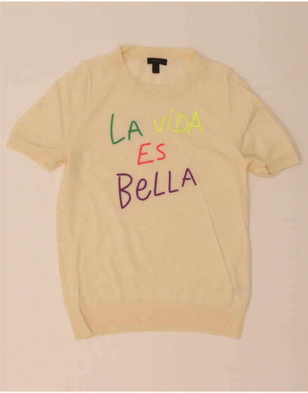 J. Crew Pull graphique à col rond pour femme UK 14 Large Blanc cassé