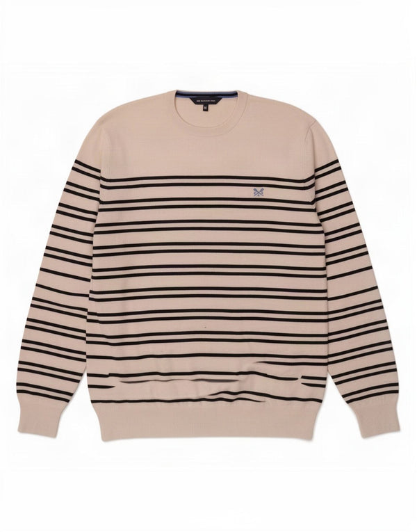 Crew Clothing Pull à col rond pour homme XL en coton rayé blanc