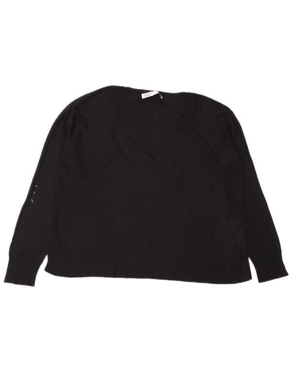 Zara Pull court surdimensionné à col bateau pour femme UK 10 Petit Noir