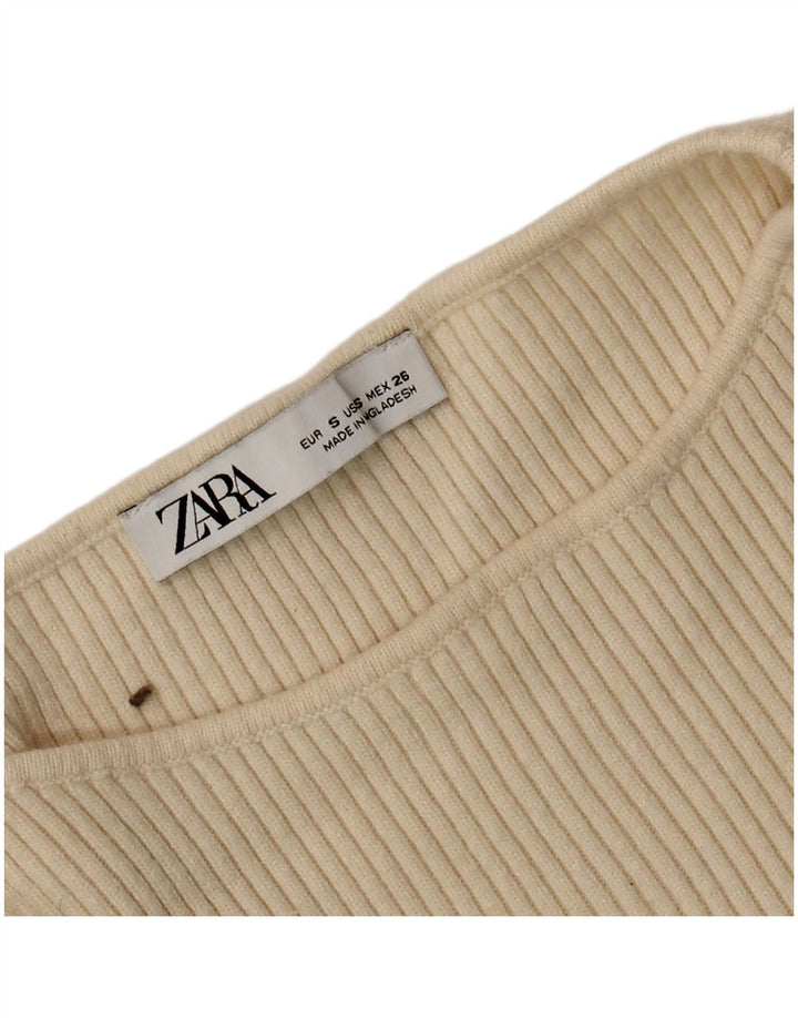 Zara Womens Crop Top Manches Longues UK 8 Petit Beige