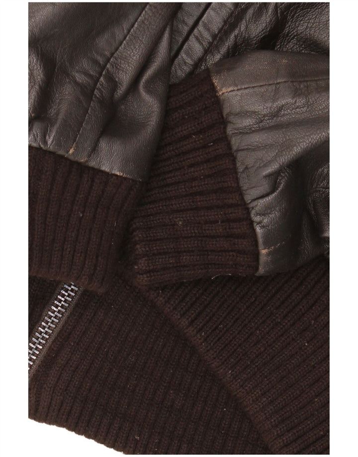 Zara Veste en cuir pour femme UK 10 Petit cuir marron