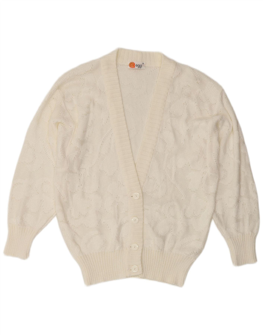 vintage Femme Cardigan Pull IT 46 Grand Acrylique Blanc