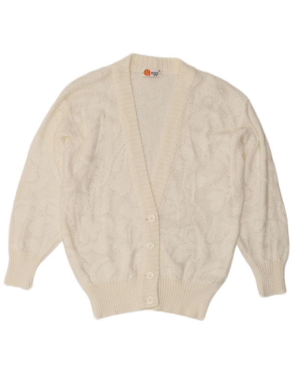 vintage Femme Cardigan Pull IT 46 Grand Acrylique Blanc