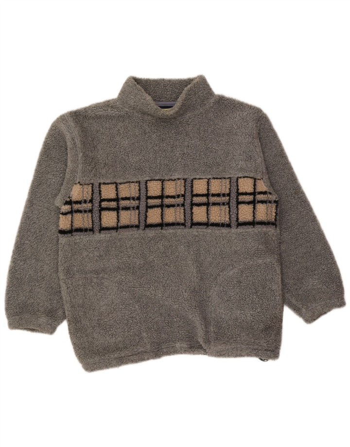 vintage Mens Fleece Jumper Moyen Gris Géométrique