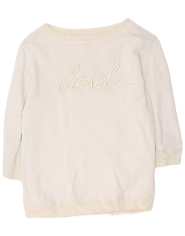 Diesel Sweat-shirt graphique à manches 3/4 pour femme UK 4 XS Blanc Coton
