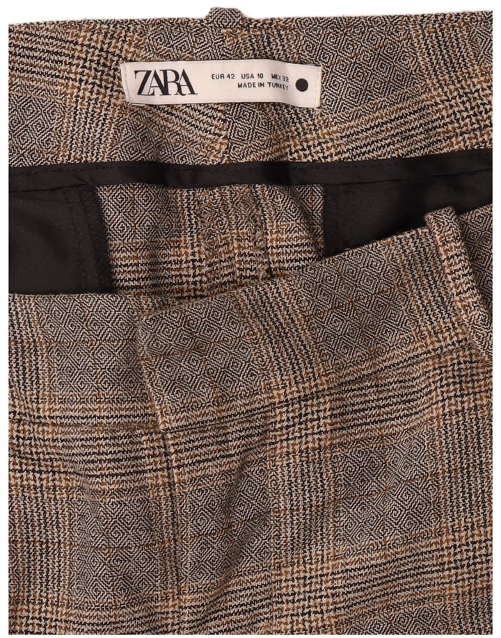 ZARA Pantalon chino coupe slim pour femme EU 42 Large W32 L27 Gris à carreaux