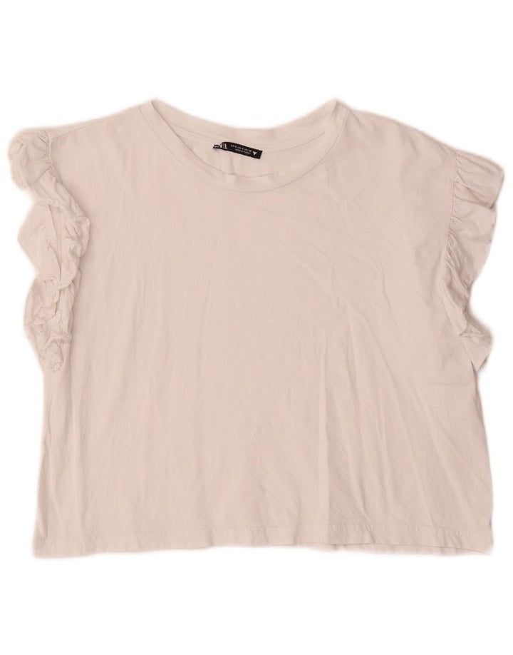 ZARA Femme Crop Blouse Top UK 10 Petit Blanc Cassé