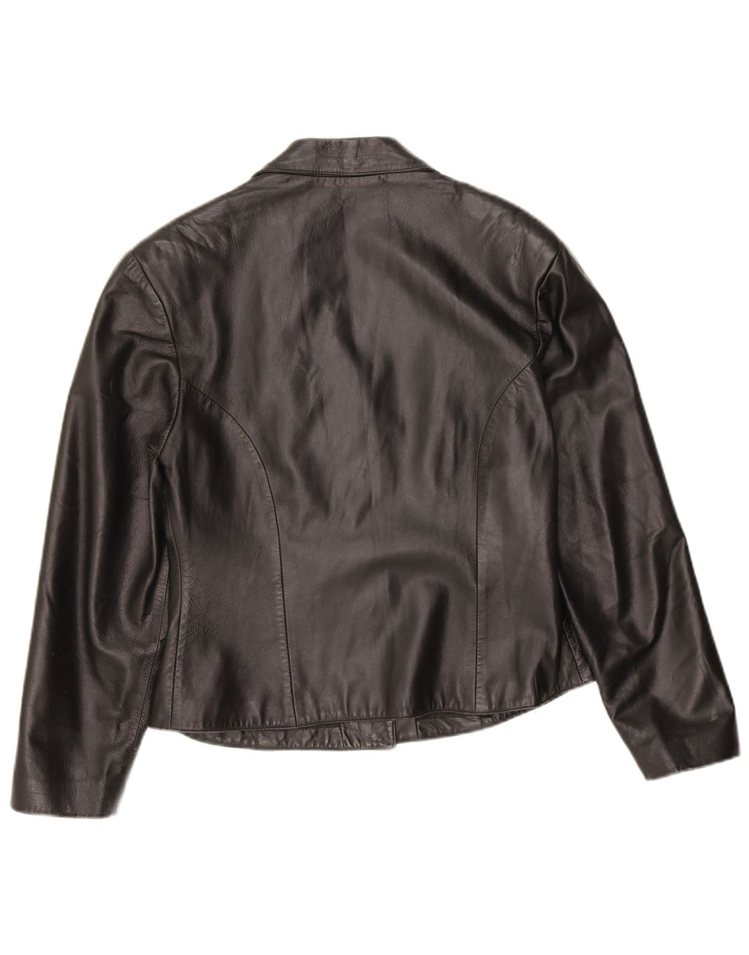 vintage Femme 3 Boutons Veste Blazer En Cuir IT 46 Grand Cuir Noir