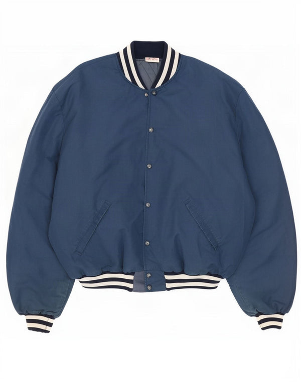 vintage Mens Graphic Varsity Jacket UK 44 2XL Bleu