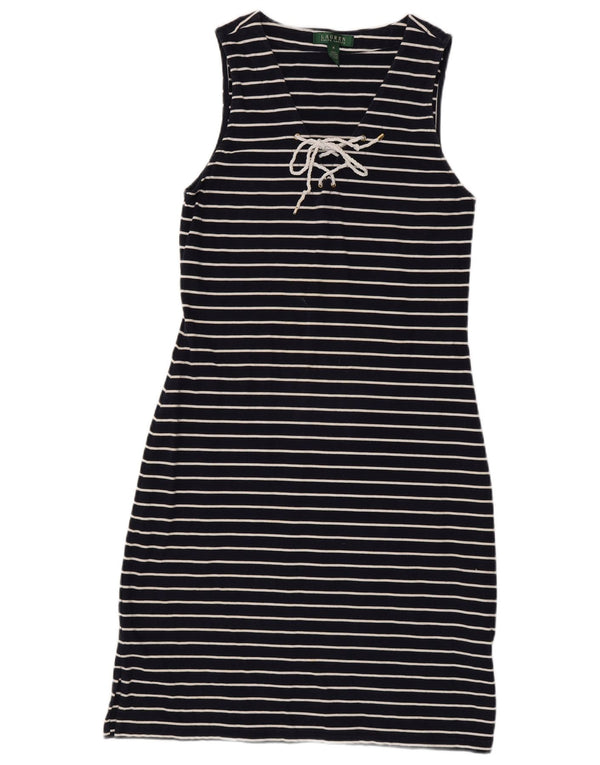 Ralph Lauren Robe fourreau sans manches pour femme UK 12 Bleu marine moyen rayé