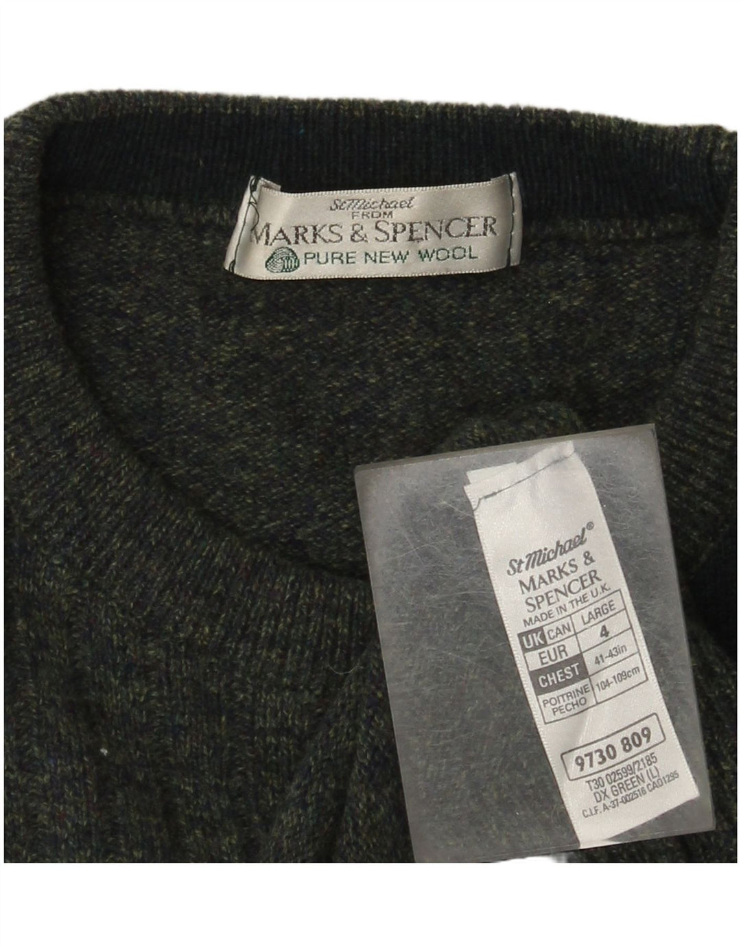 Marks & Spencer Pull à col rond pour homme Large Vert Colorblock