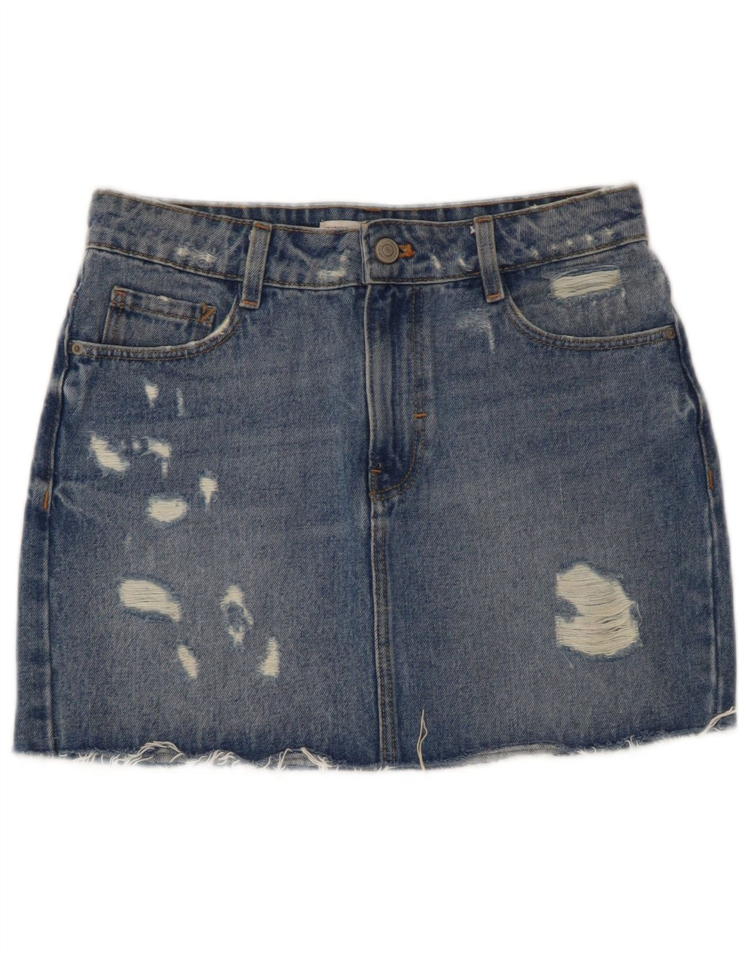 ZARA Femmes Trafaluc Distressed Mini Jupe En Jean XS W24 Bleu Coton