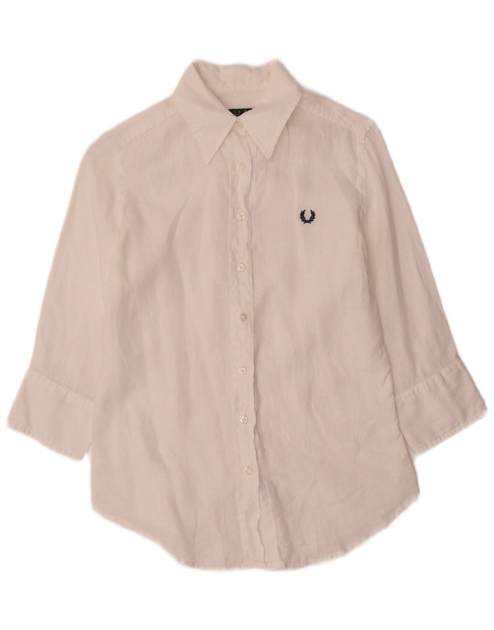 Fred Perry Chemise à manches 3/4 pour femme UK 10 Petit lin blanc