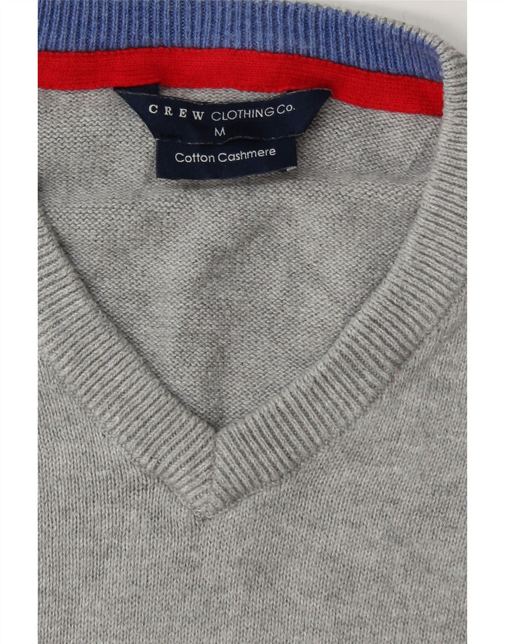 CREW CLOTHING Pull Col V Homme Gris Moyen Moucheté Coton