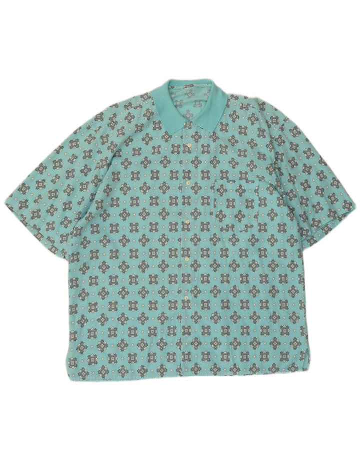 vintage Chemise à manches courtes pour hommes Grand Turquoise Géométrique