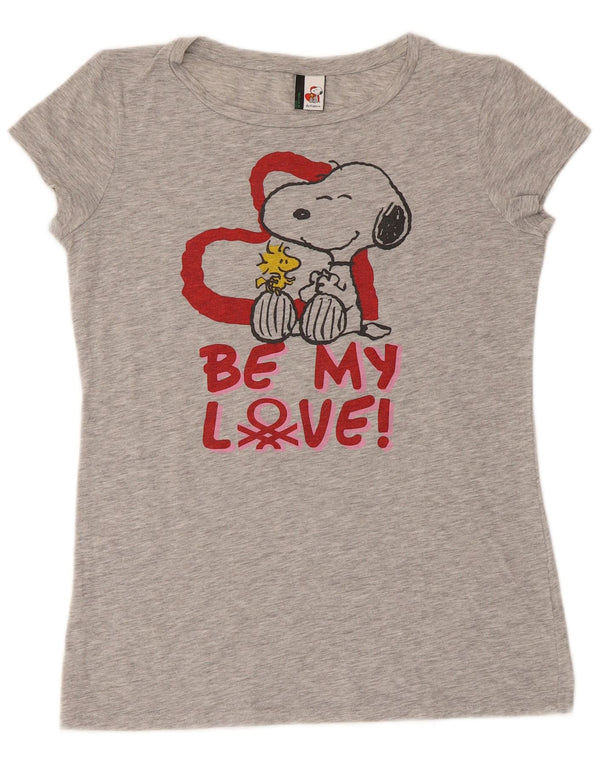 Benetton T-shirt graphique Snoopy pour femme UK 12 Gris moyen moucheté