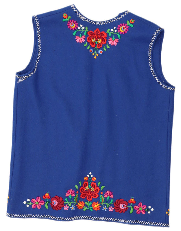 vintage Femmes Sans Manches Ouvert Cardigan Top UK 18 XL Bleu Floral