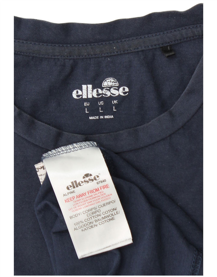 Ellesse Homme T-Shirt Graphique Haut Large Bleu Marine Coton
