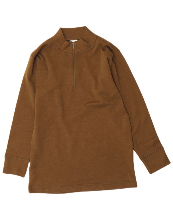 vintage Homme Zip Neck Jumper Pull Moyen Kaki Polyamide