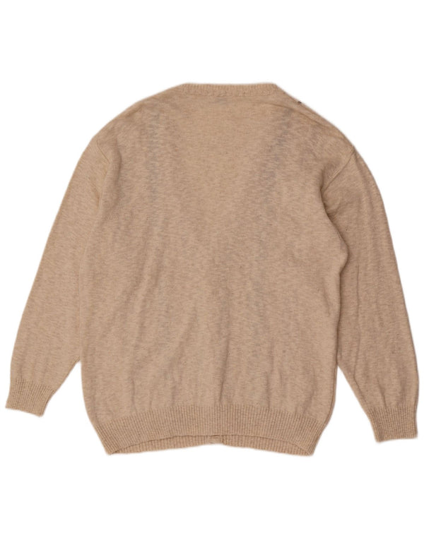 vintage Homme Cardigan Pull IT 54 XL Beige Rayé Coton