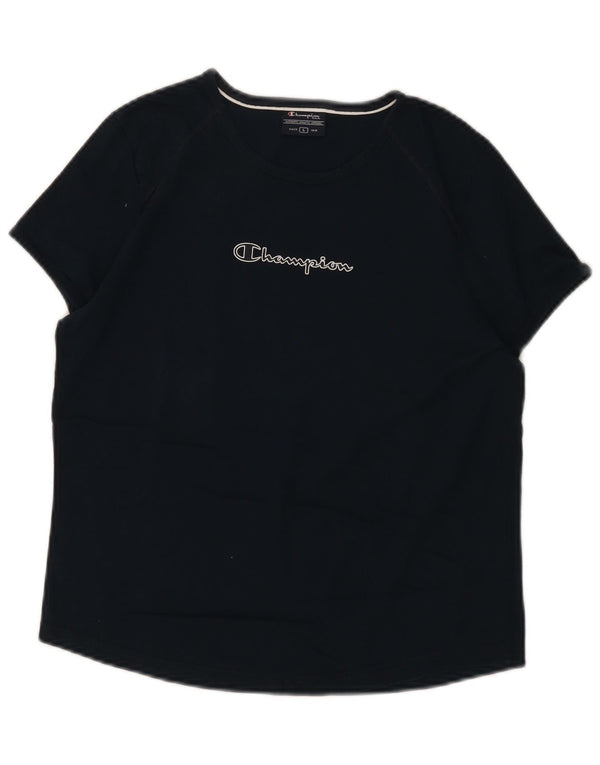 Champion T-Shirt Graphique Femme UK 14 Large Bleu Marine Coton