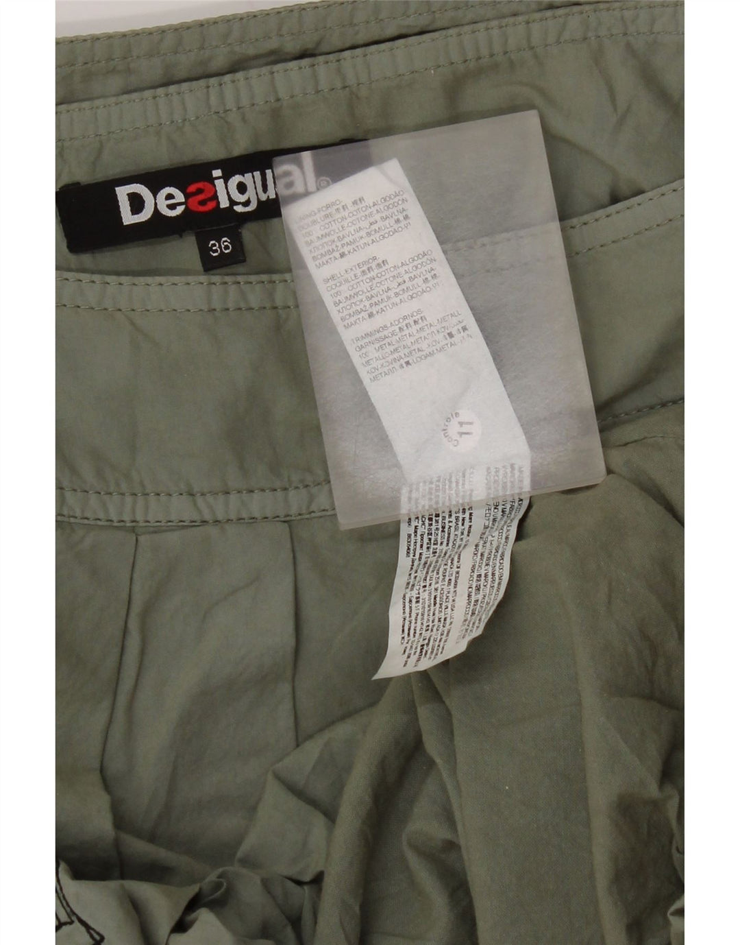 Desigual Jupe Bulle Graphique Femme EU 36 Petit W28 Coton Kaki