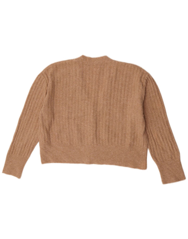 Zara Womens Crop Oversize Cardigan Pull UK 10 Petit Acrylique Beige