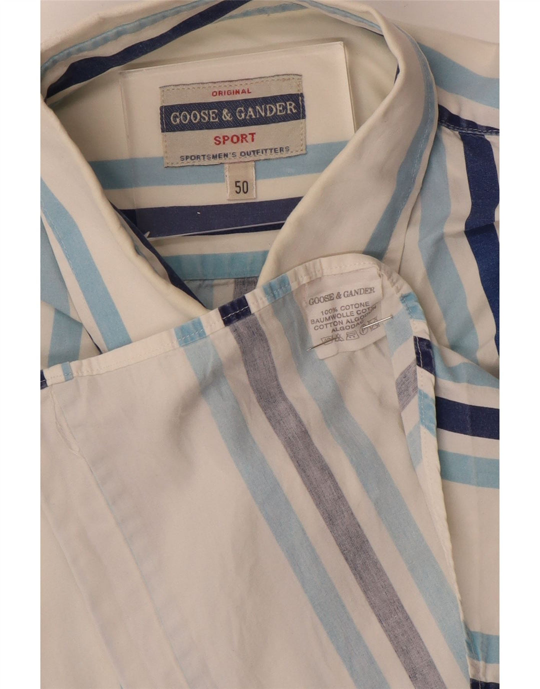 GOOSE & GANDER Chemise à Manches Courtes Homme IT 50 Coton Rayé Blanc Moyen