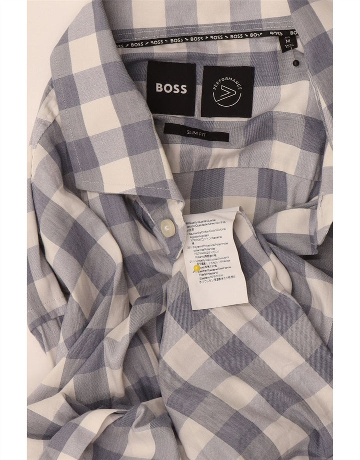 Hugo Boss Chemise slim fit pour homme Taille 15 1/2 Coton à carreaux bleu moyen