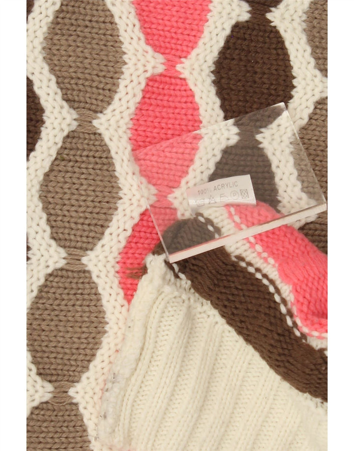 VINTAGE Womens Roll Neck Jumper Sweater UK 12 Medium Off White Geometric Vintage Vintage and Second-Hand Vintage from Messina Hembry 