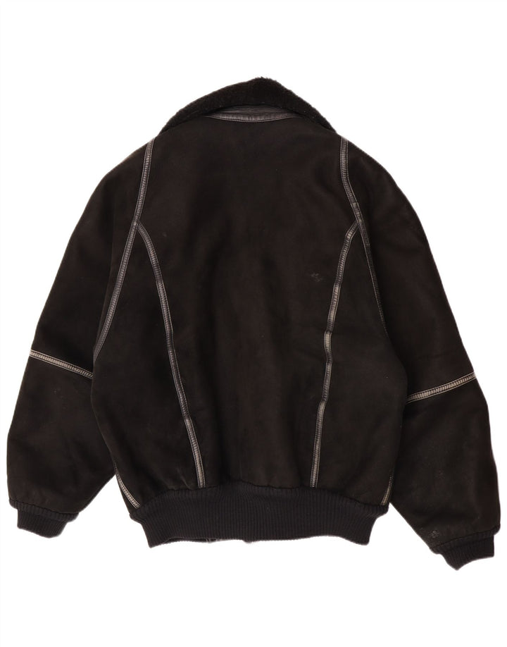 veste en peau de mouton homme vintage IT 50 Grande peau de mouton noire