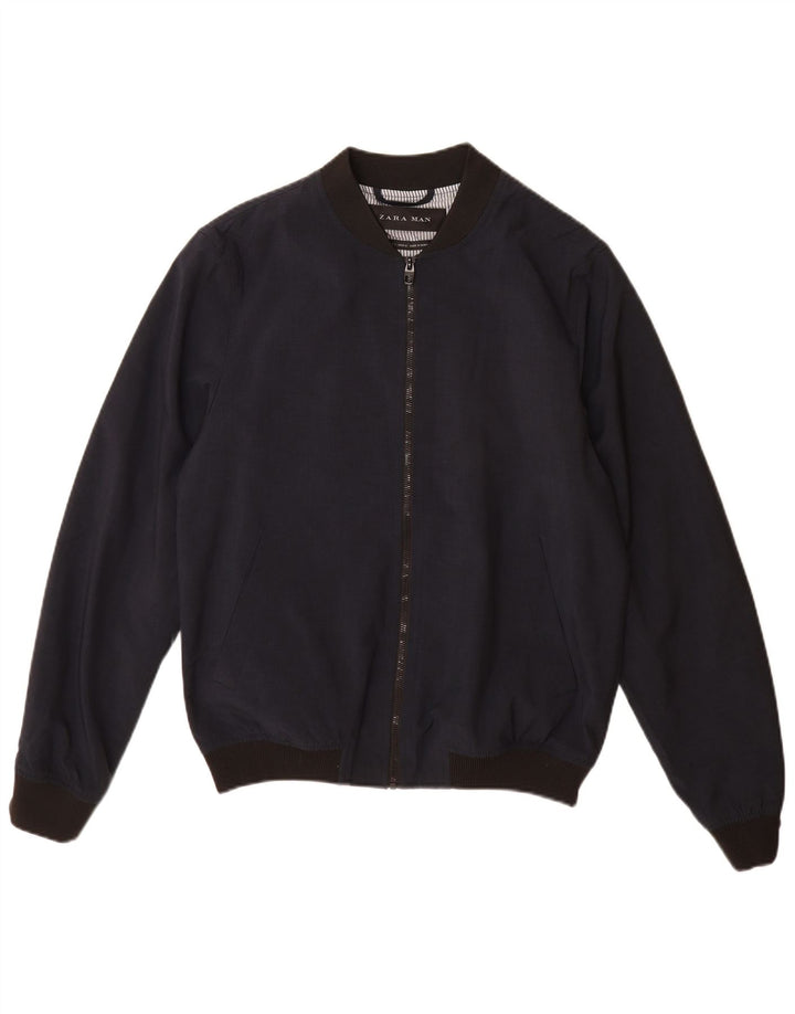 Zara Veste Bomber Homme UK 40 Large Bleu Marine Polyester