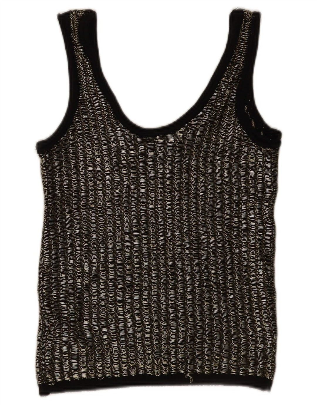 Zara Womens Crop Vest Top UK 12 Medium Noir Rayé Viscose