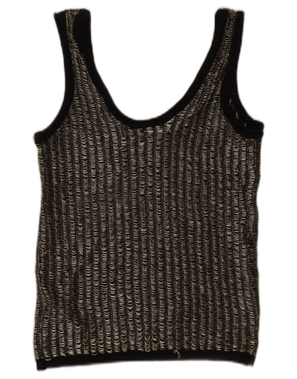 Zara Womens Crop Vest Top UK 12 Medium Noir Rayé Viscose