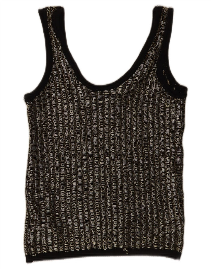 Zara Womens Crop Vest Top UK 12 Medium Noir Rayé Viscose