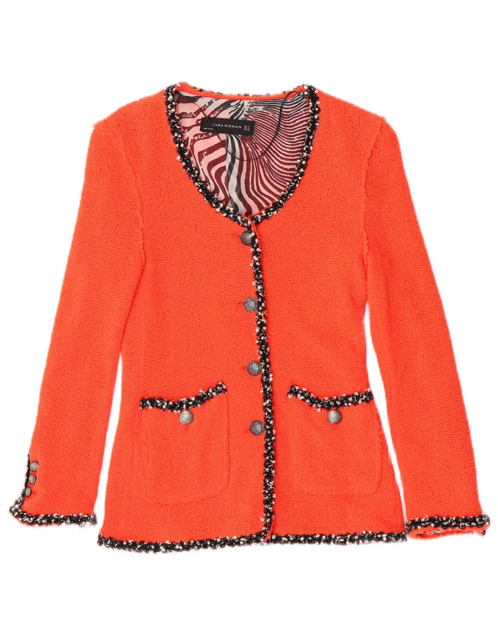 Zara Veste blazer en tricot à 4 boutons pour femme UK 12 en coton orange moyen