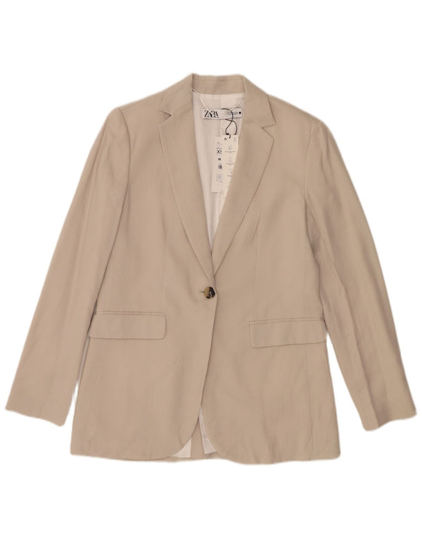 Zara Veste Blazer 1 Bouton Femme UK 6 XS Beige Lyocell