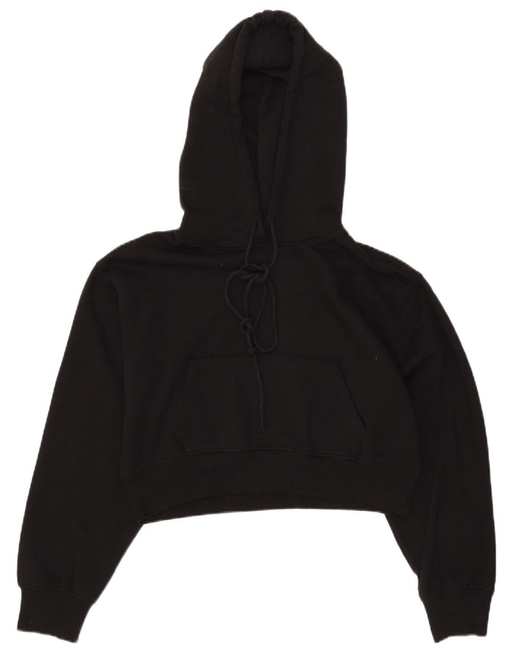 Zara Femmes Crop Hoodie Jumper UK 14 Moyen Noir Polyester