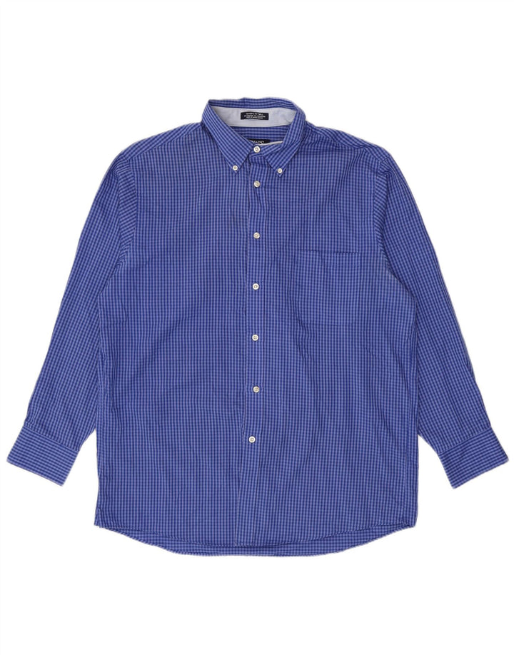 Chaps Chemise coupe classique pour homme Taille 16 16 1/2 Grand coton vichy bleu