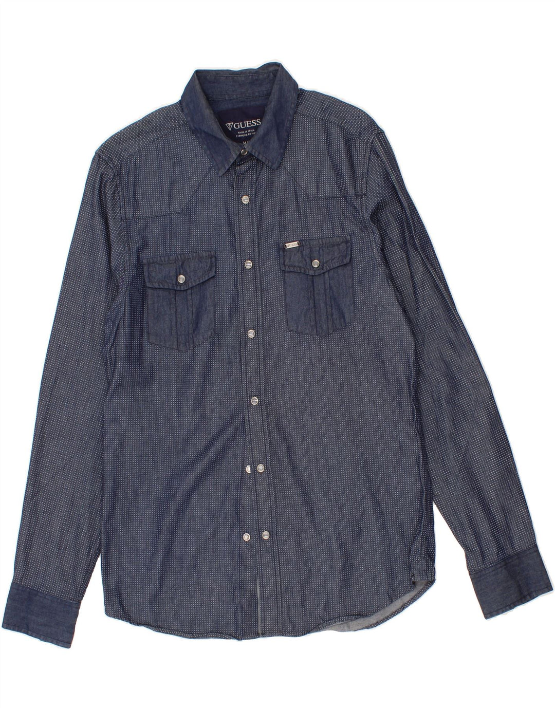 GUESS Mens Denim Shirt Medium Navy Blue Spotted Cotton Vintage Guess and Second-Hand Guess from Messina Hembry 