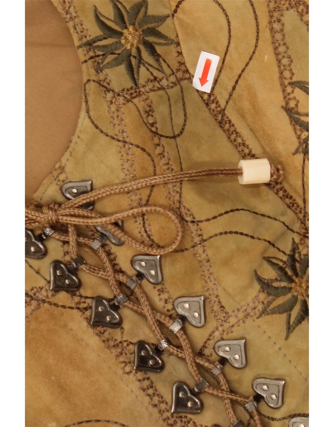 VINTAGE Gilet en daim femme EU 38 Cuir floral marron moyen