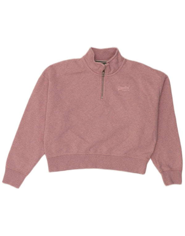 Fat Face Sweat-shirt court à col zippé pour femme en coton rose moyen UK 12