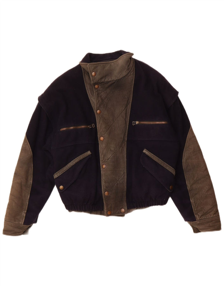 VITTORIO FORTI Blouson Bomber Femme IT 46 Large Bleu Marine Viscose