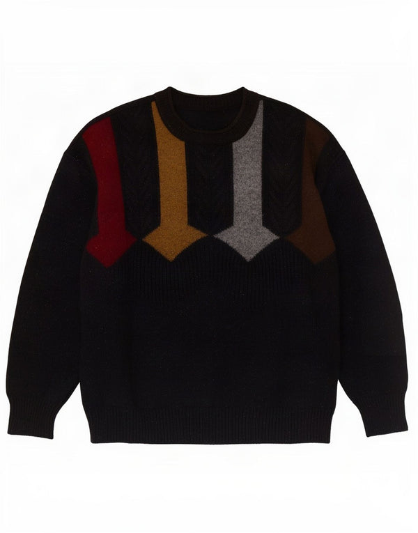 vintage Mens Turtle Neck Jumper Pull Grande Noir Géométrique Nouvelle Laine