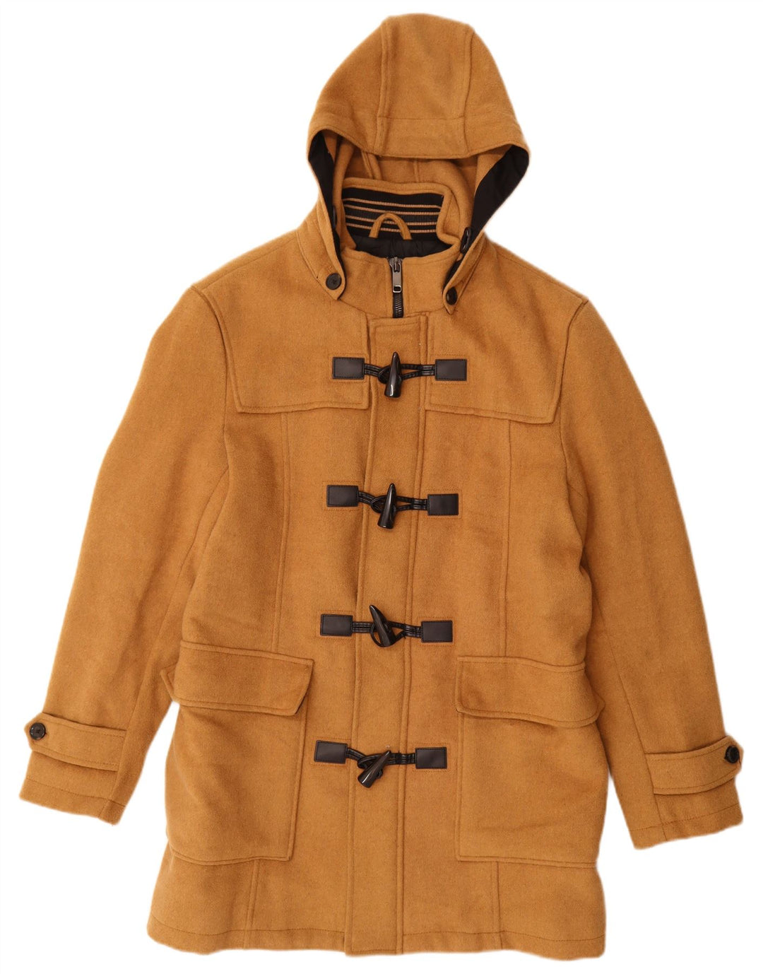 Zara Duffle-coat à capuche pour homme UK 40 Large Marron Polyester